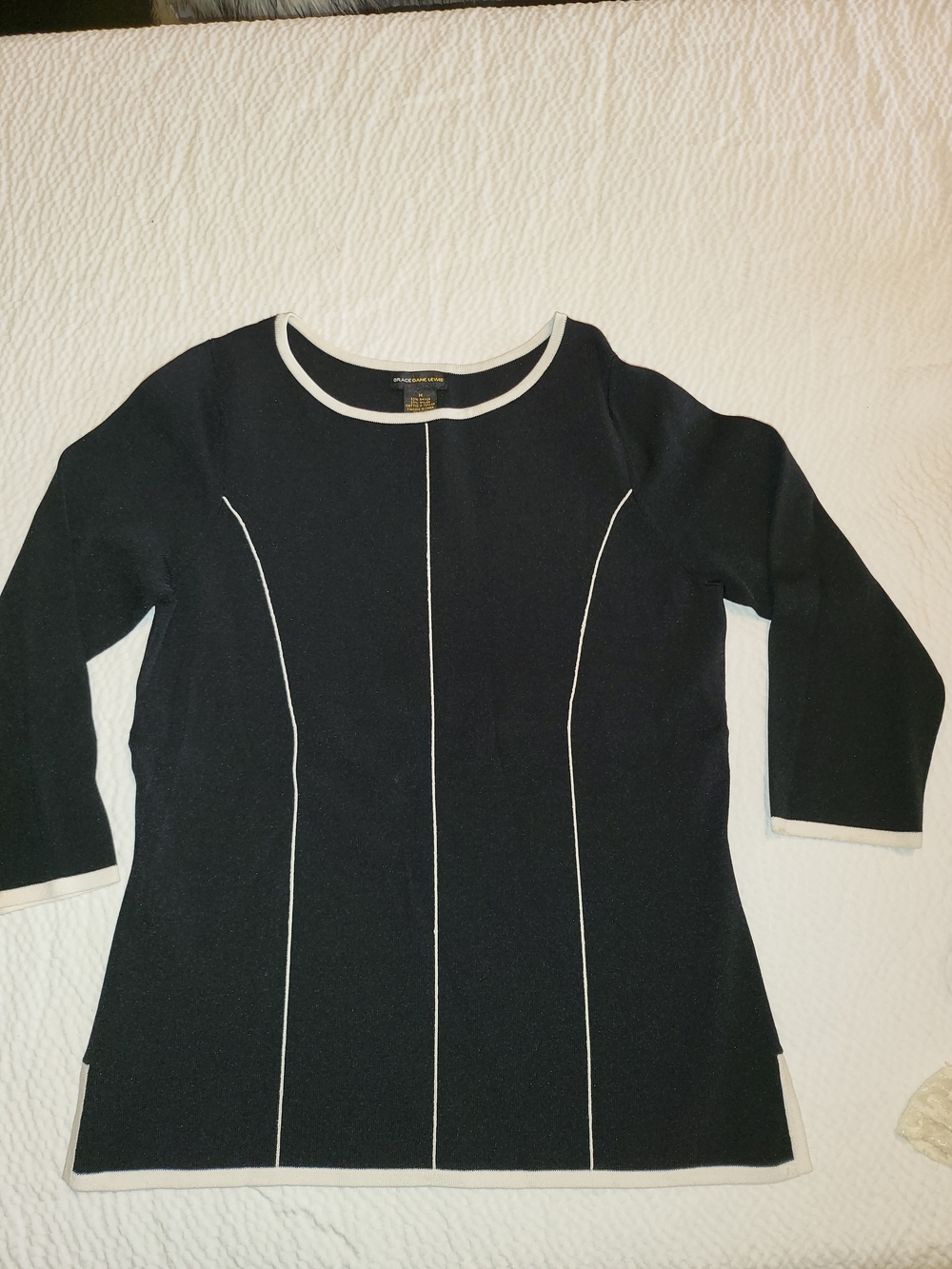 Women’s Black Long Sleeve Contrast Piped Sweater/Blouse - Black